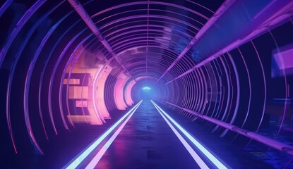  Abstract tunnel of light and new highlights. Abstract neon light background, Generative AI