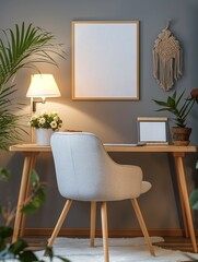 Frame mockup, stylish and modern home interior design background, wall poster frame mockup, 3d render