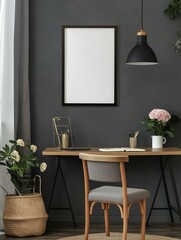 Frame mockup, stylish and modern home interior design background, wall poster frame mockup, 3d render