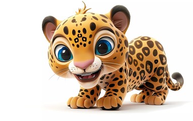 Adorable 3D cartoon baby leopard with Cheerful Expression on White Background. Vector illustration