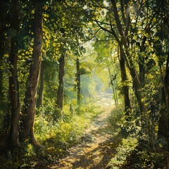 Obraz premium lush forest, trees, canopies densely covered with vibrant green leaves