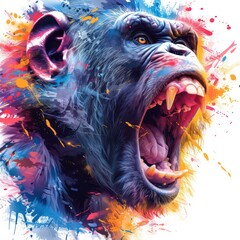 angry baboon logo, colorful splash style, white background