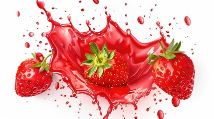 Strawberry juice splash isolated on transparent background. Generative Ai