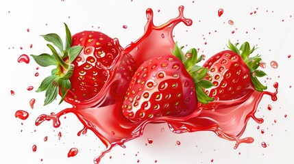 Strawberry juice splash isolated on transparent background. Generative Ai