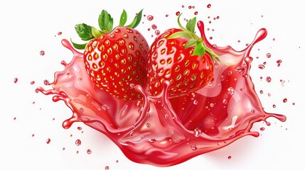 Strawberry juice splash isolated on transparent background. Generative Ai