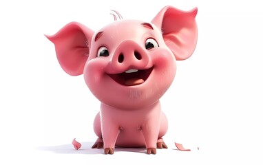 Adorable 3D cartoon baby pig with Cheerful Expression on White Background. Vector illustration