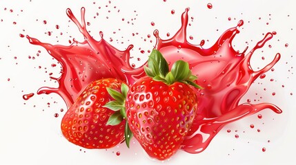 Strawberry juice splash isolated on transparent background. Generative Ai