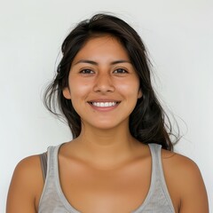 latino woman smiling on a white background