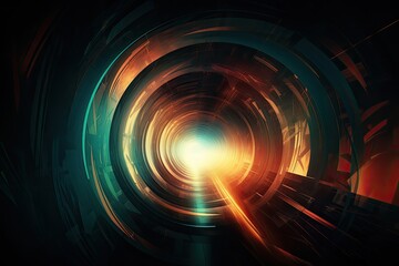  Abstract tunnel of light and new highlights. Abstract neon light background, Generative AI