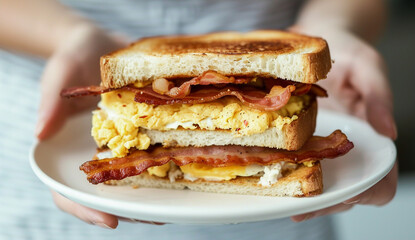 Delicious Bacon and Egg Sandwich Close-up