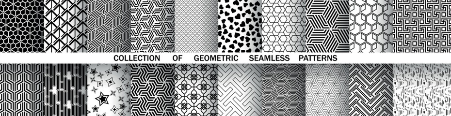 Geometric set of seamless black and white patterns. Simple vector graphics.