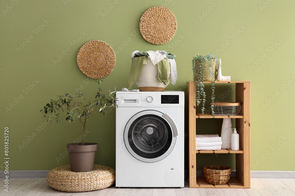 Canvas Prints Interior of laundry room with basket on washing machine