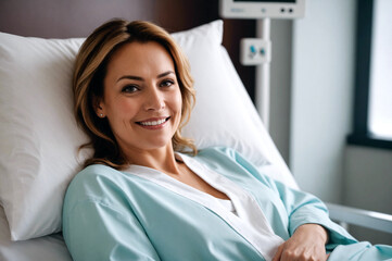 Fototapeta premium female patient lying smile in hospital bed