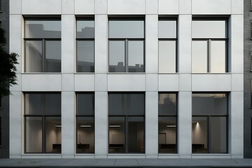 A minimalistic facade of a modern building with a geometric pattern of gray  structures , generated by AI. 3D illustration