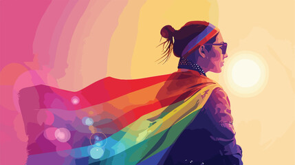 Young woman with LGBT flag on light background Vector