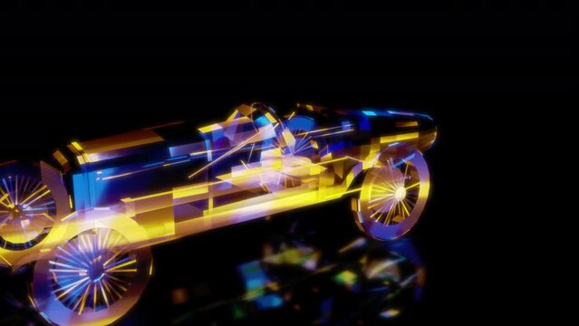 Rendering 3D animation, VISUAL EFFECTS Duesenberg GP Racing Car Model on a black background