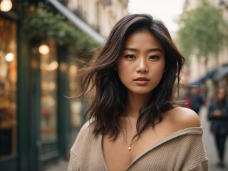 Obraz premium asian beautiful women portrait on the street. Generative AI
