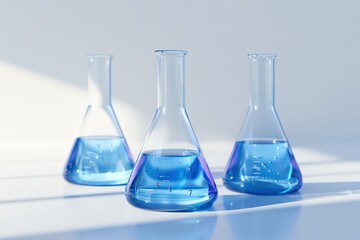 laboratory beakers with blue liquid