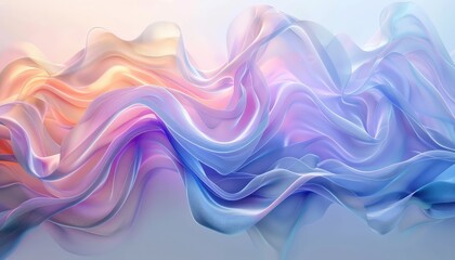 Fototapeta premium beautiful wave abstract 3d art, fluid silk waves in the center, white background, iridescent colors