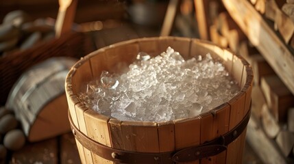 A wooden bucket filled with icecold water used in alternating with the sauna to promote circulation and invigorate the body..