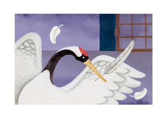 日本昔話　鶴の恩返し　水彩 イラスト