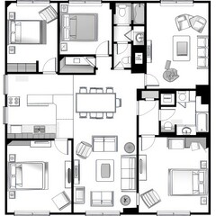 floor plan with 2 bed rooms on one side of the house