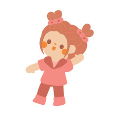 cute students going to school with backpacks. kids going to elementary. brown hair girl wear pink uniform go to Kindergarten School children. vector illustration hand draw.
