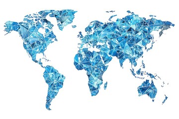Fototapeta premium world map made of triangle polygons bright blue on white background