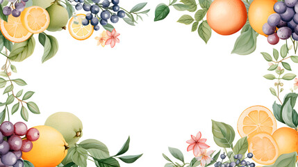 Digital vintage watercolor fruits frame border abstract graphic poster web page PPT background