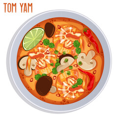 Tom Yam Soup Top View Illustration - Thai Cuisine 