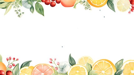 Digital vintage watercolor fruits frame border abstract graphic poster web page PPT background