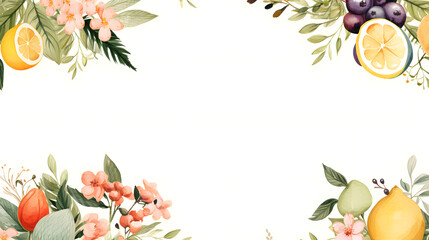 Digital vintage watercolor fruits frame border abstract graphic poster web page PPT background