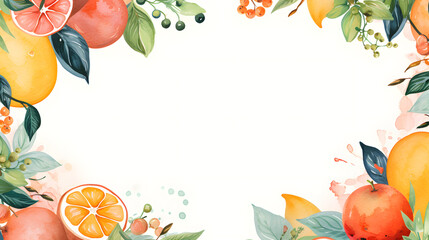 Digital vintage watercolor fruits frame border abstract graphic poster web page PPT background