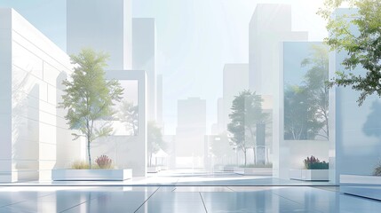 A city street with a lot of trees and a lot of buildings