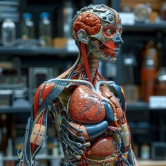 A model of a human body with a heart and lungs