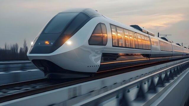 Futuristic maglev train design showcases cuttingedge transportation innovation with magnetic levitation technology. Concept Technology, Transportation, Innovation, Maglev Train, Future Design