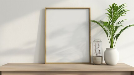 Frame mockup, modern white home interior design background, wall poster frame mockup, 3d render