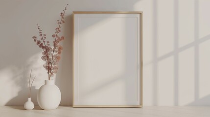 Frame mockup, modern white home interior design background, wall poster frame mockup, 3d render