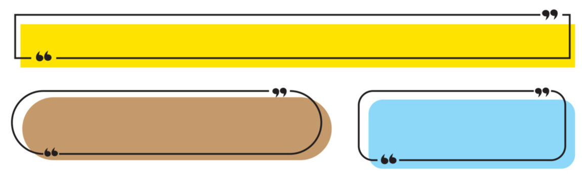 Text quote frame vector template. Info speech bubble shapes set for quotation box background. Colored note textbox design for chat or feedback description. Empty geometric message frames