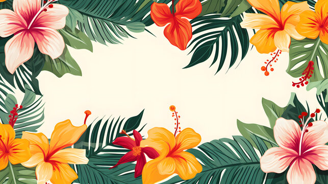 Fototapeta Digital vintage watercolor hawaiian rectangle tropical flower abstract graphic poster web page PPT background