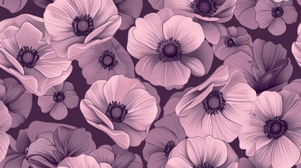 pattern of anemone flowers in monochromatic colors