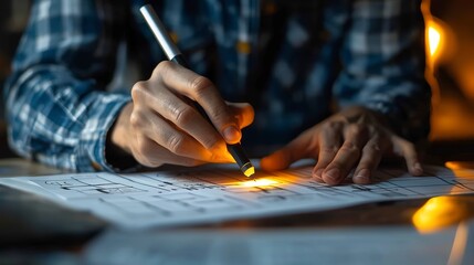 Obraz premium UX designer sketching wireframes, soft morning light, close-up, creative planning