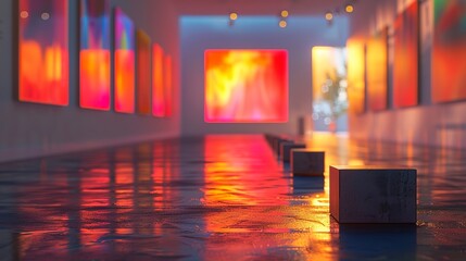 NFT artwork on display, gallery ambient light, close-up, blockchain beauty