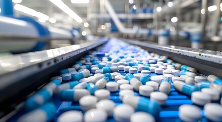 Assorted Pharmaceutical Medication Pills and Capsules on Production Line