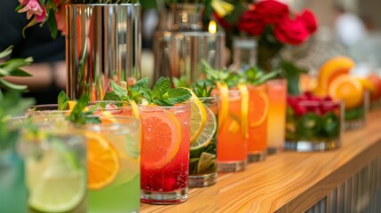 A mocktail bar set up at a meetup providing a fun and flavorful alternative to traditional alcoholic drinks.