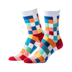 pair of colorful socks on transparent background, clipping path, png, 