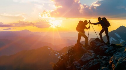 Two people are hiking up a mountain and one of them is holding a camera