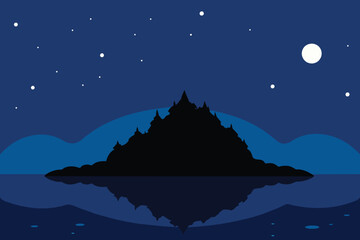 Silhouette Of Island At Starry Night vector design