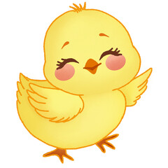A cute  baby chicken feeling happy 