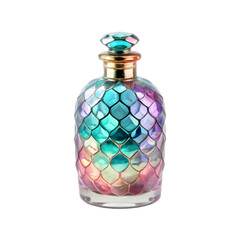 Iridescent Mermaid Scale Perfume Bottle, Transparent Background, PNG Format